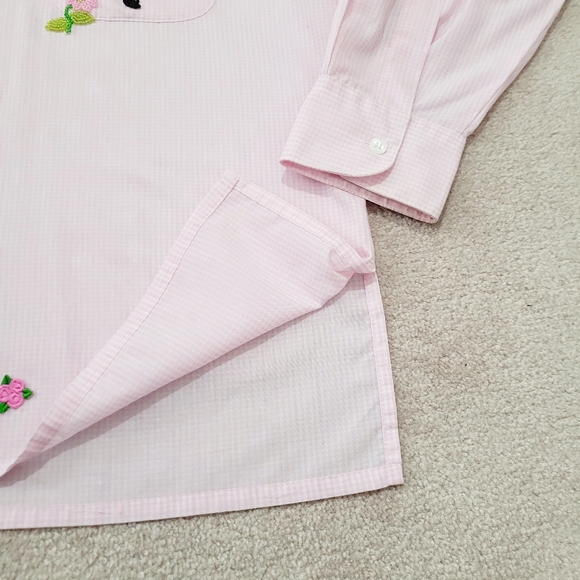 Mili Designs Pink Gingham Flamingo Beaded Button Down Shirt Women’s Size  Medium - Picture 8 of 14
